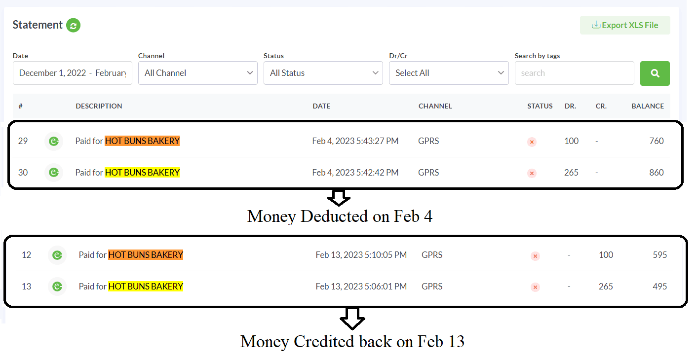 Money deducted & credited back on eSewa!