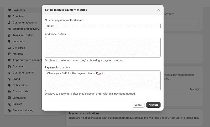 Add Khalti as manula payment method
