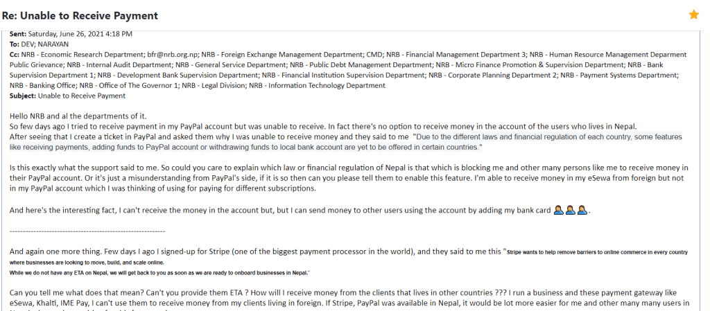 E-mail to all the departments of NRB