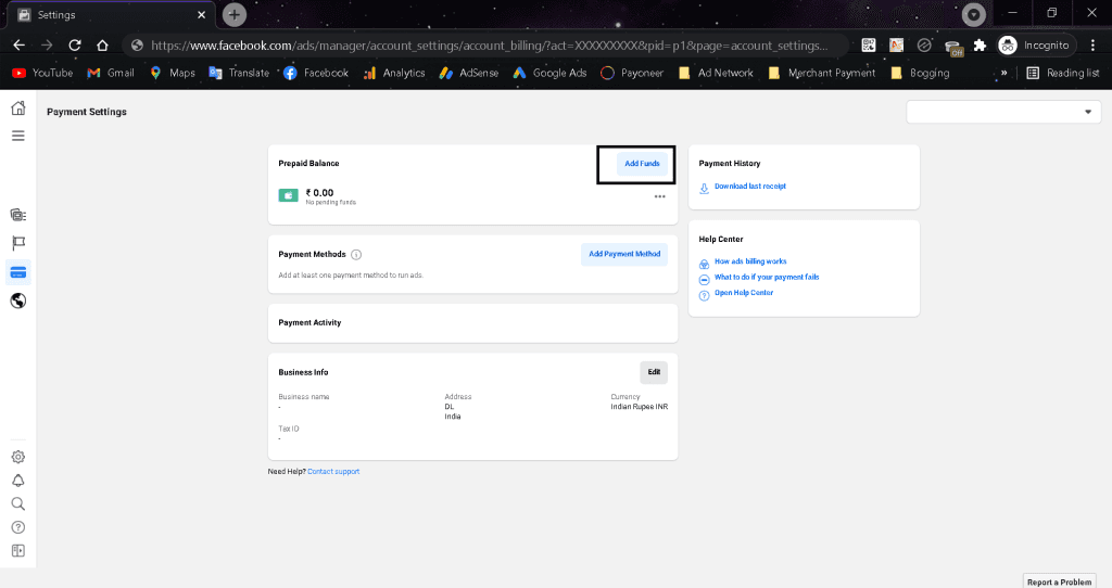 Set country to India & Click on Add Funds