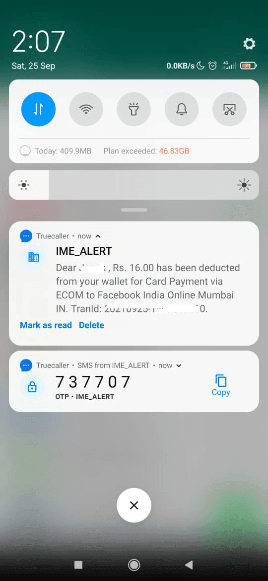 After confirming the OTP you will get the SMS from IME_Alert instantly