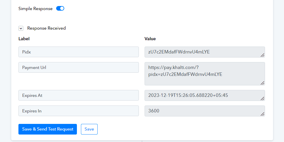 Save and send test request for Khalti PG on Pabbly Connect